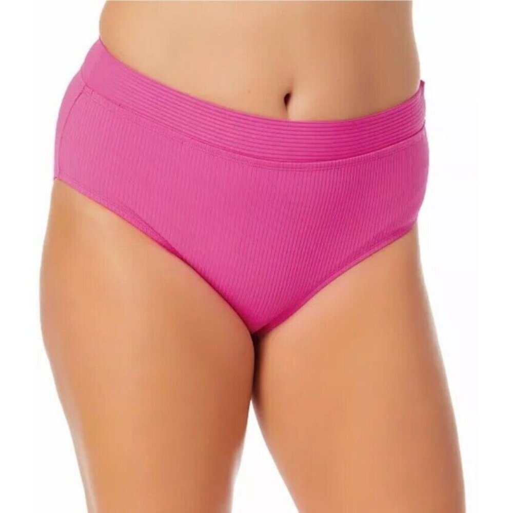 California Waves Plus Size 3 (22/24) Fuchsia Banded Hi-Waisted Bikini Bottom NEW - Picture 2 of 8